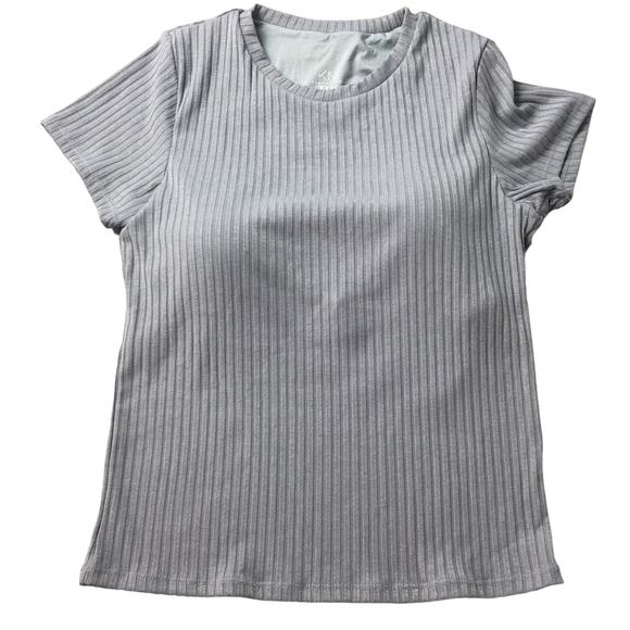 NWT Klassy Network Brami Rib Knit Top Built In Bra Short Sleeve Gray XXL - Picture 1 of 8